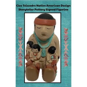 Cleo Teissedre Native American Design Storyteller Pottery Signed‎ Figurine
